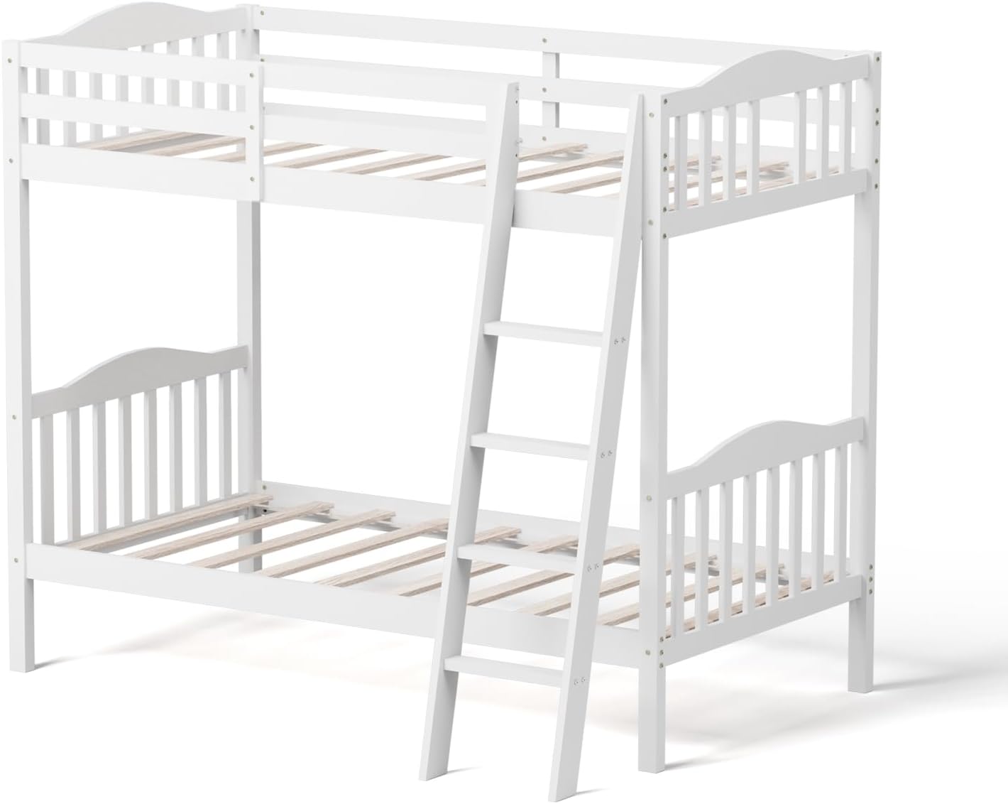 VINGLI Solid Wood Bunk Bed Twin Over Twin Classic, Twin Bunk Beds for Kids and Adults with Full Length Guardrails and Flats Pedals,Easy Assembly,No Box Spring Required,White