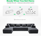 141'' Modular Sectional Sofa, PRO Version U-Shape Boneless Couch, Oversized Deep Seating Cloud Couch, No Assembly, High-Resilience Foam, Soft Corduroy Fabric, for Living Room Apartments Grey | High-Resilience Foam