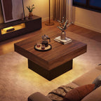 Giantex LED Coffee Table, Square Center Table with Remote, 21 Dynamic Modes, 20 Static Colors, Adjustable Brightness & Speed, Wood Low Cocktail Accent Table, Modern Living Room Table (Brown)