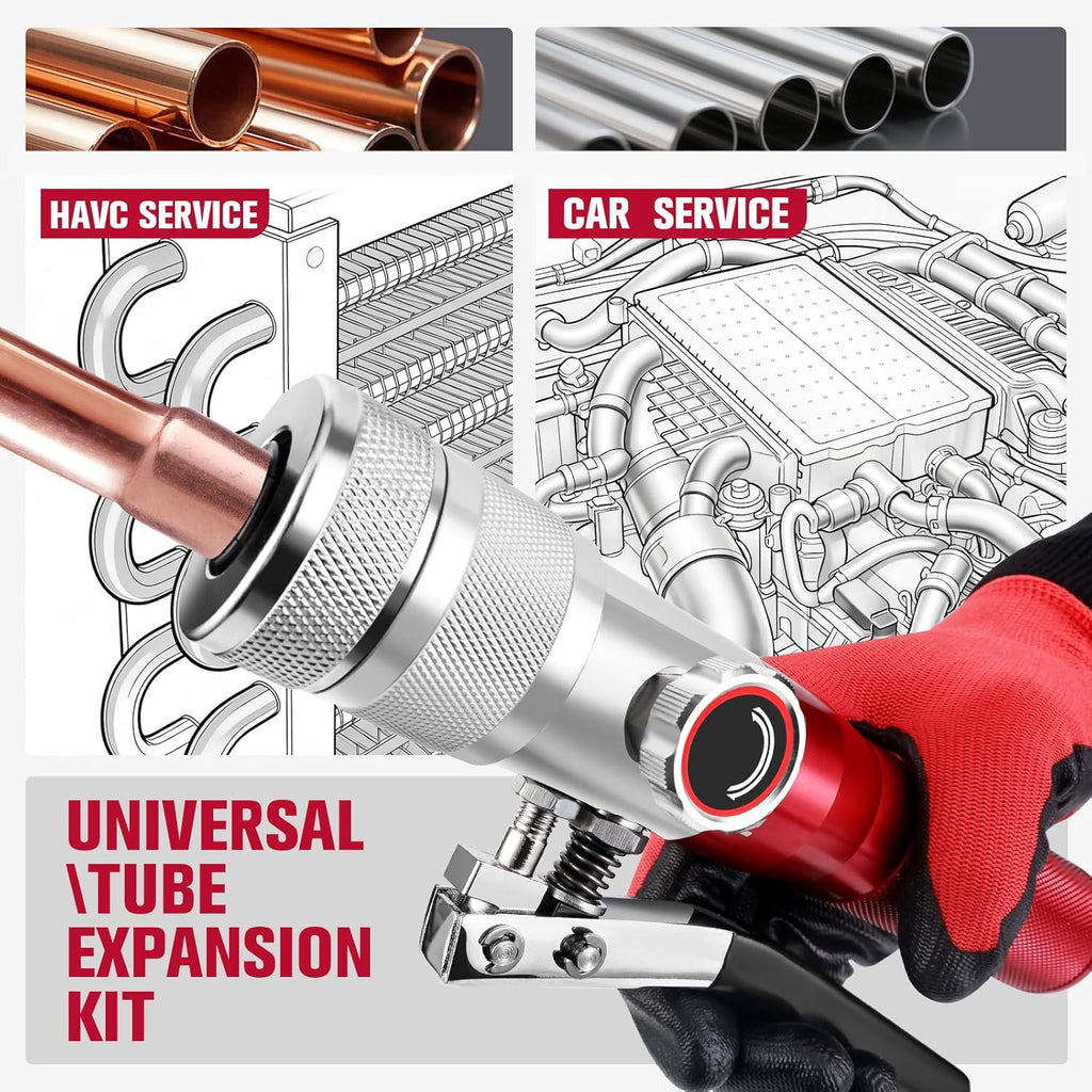 Hydraulic Tube Expander, HVAC Copper Swaging Tool Kit for 3/8 to 1-1/8 Inch OD, 7 Pipe Expander Heads, Pipe Cutter, Deburring Tool for Soft Copper and Aluminum Pipes