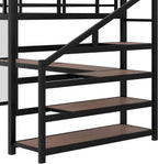 Bellemave Metal Queen Size Loft Bed with Desk and Storage Stairs,Heavy Duty Loft Bed Frame Queen Size with LED Lights and Charging Station for Kids,Teens,Adults,Black