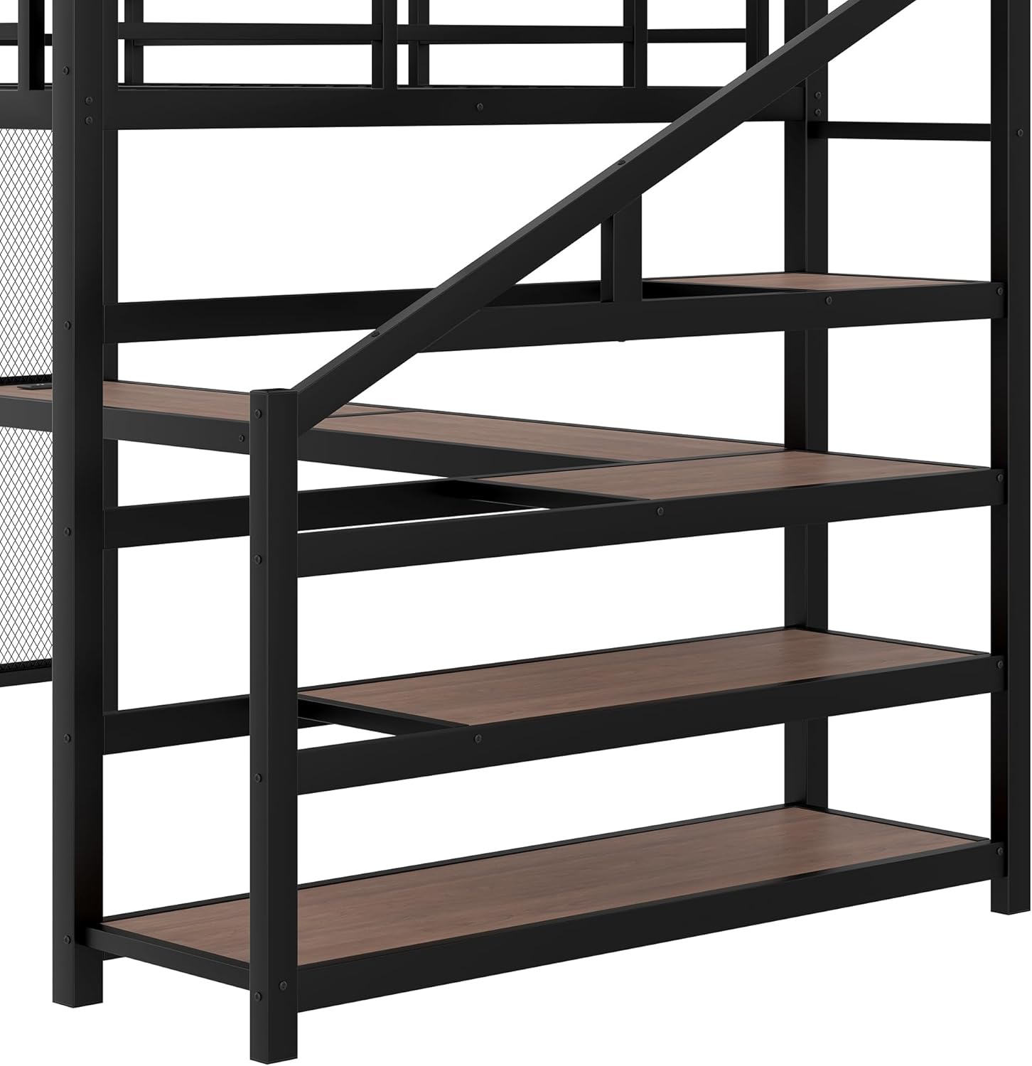 Bellemave Metal Queen Size Loft Bed with Desk and Storage Stairs,Heavy Duty Loft Bed Frame Queen Size with LED Lights and Charging Station for Kids,Teens,Adults,Black