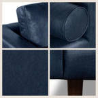 Poly & BARK Napa 88.5" Leather Sofa – Full-Grain Italian-Tanned Aniline Leather, Feather-Down Comfort, Solid Wood Frame, Walnut Legs, Midnight Blue