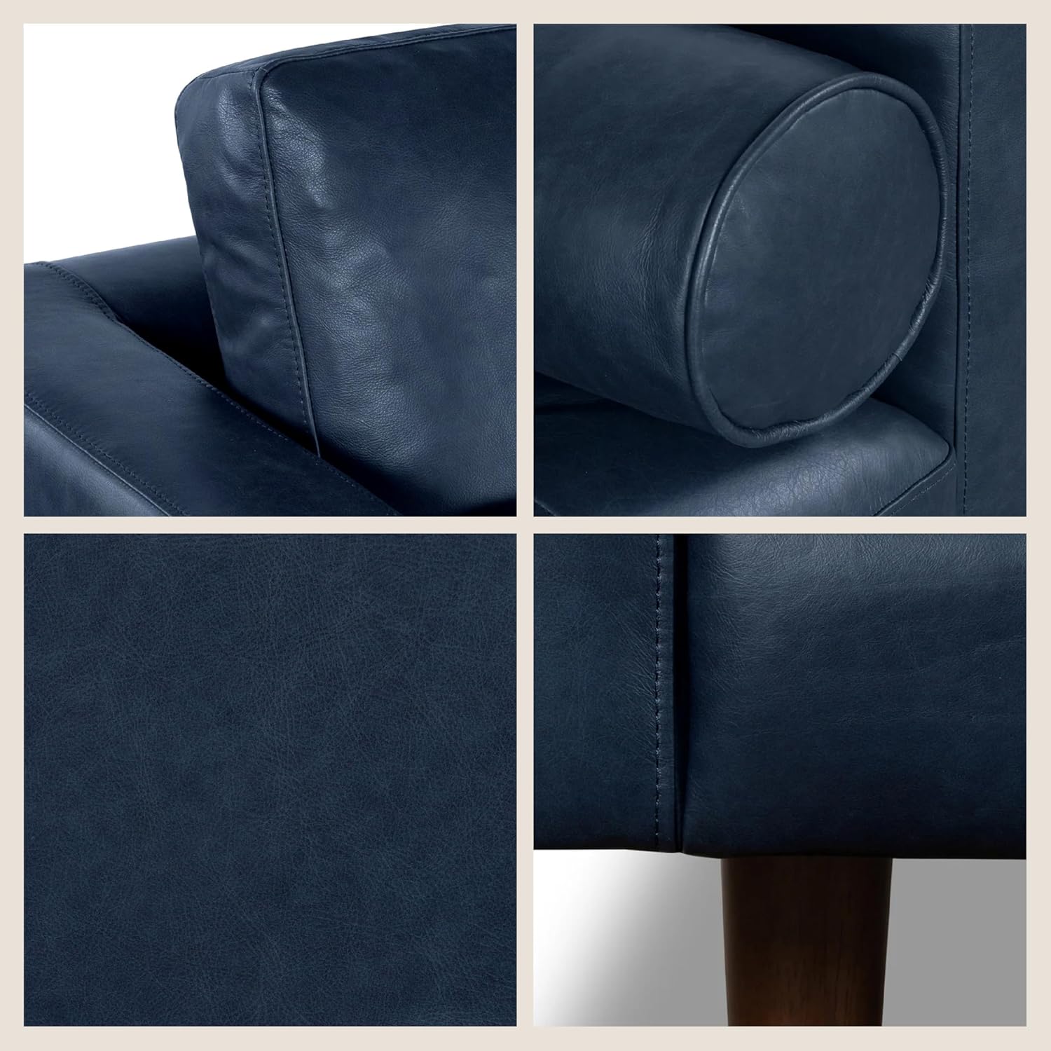 Poly & BARK Napa 88.5" Leather Sofa – Full-Grain Italian-Tanned Aniline Leather, Feather-Down Comfort, Solid Wood Frame, Walnut Legs, Midnight Blue
