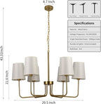 29.5" Gold Farmhouse Chandelier with Shade, 6-Arm Modern Dining Room Chandeliers Light Fixture,Industrial Hanging Pendant Lights for Kitchen Bedroom Living Room Bulb Not Included
