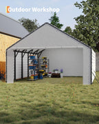 GarveeLife Heavy-Duty PE Enclosure Kit (2-Pack) for Metal Carport - 220gsm Roll-Up Zipper Door Panels for 20x25, 20x20 ft, with Ball Bungees, White