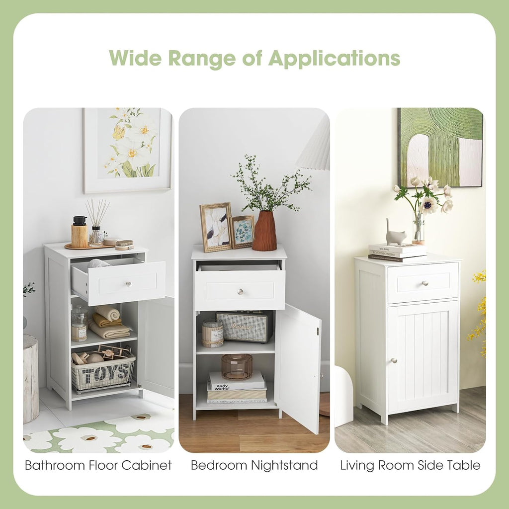 Giantex Floor Bathroom Storage Cabinet - Freestanding Cabinet with Drawer, Door, Adjustable Shelf, Anti-Tipping Device, Storage Organizer for Sofa Side, Bathroom, Living Room, Bedroom, White (White)