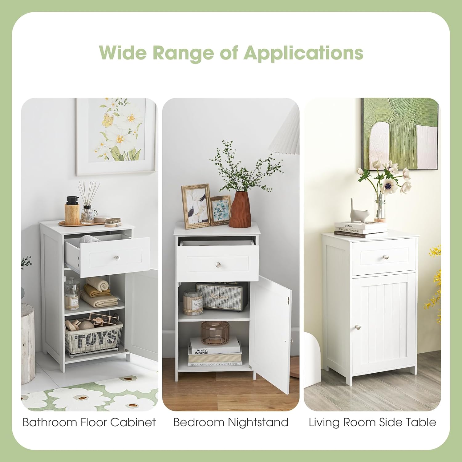 Giantex Floor Bathroom Storage Cabinet - Freestanding Cabinet with Drawer, Door, Adjustable Shelf, Anti-Tipping Device, Storage Organizer for Sofa Side, Bathroom, Living Room, Bedroom, White (White)