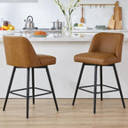 Counter Height Bar Stools Set of 4,360° Swivel Faux Leather Barstools with High Back 26" H Seat Height (Faux Leather-Saddle Brown, 4 Pieces - 26" Counter Height)
