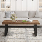 HSH Wooden Coffee Table, Industrial Rectangle Center Table, Modern Minimalist Coffee Table for Living Room, Farmhouse Wood and Metal Cocktail Tea Table for Bedroom Home Office, Rustic Brown, 47 in