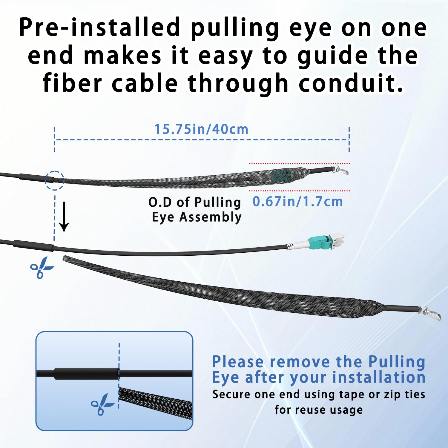 100M/328FT OM3/OM4 LC to LC Outdoor Armored Fiber Optic Patch Cable  Multimode Duplex 50/125μm  10Gb/40Gb/100Gb  Industrial TPU Jacket  Direct Burial  Uniboot  MMF  OD 5mm  Pulling Eye Kit Installed