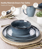 GBHOME Dinnerware Sets for 4, 12 Pieces Stoneware Plates and Bowls Sets, Scratch Resistant Ceramic Dishes, Dishwasher & Microwave Safe, Reactive Glaze-Blue Horizon