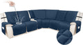 HDCAXKJ 100% Waterproof Velvet Recliner Sectional Couch Covers L Shaped Corner Reclining Sofa Cover Washable Thick Non Slip Sectional Slipcover with Pockets (5 Seat and 1 Middle Console, Dark Blue)
