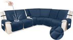 HDCAXKJ 100% Waterproof Velvet Recliner Sectional Couch Covers L Shaped Corner Reclining Sofa Cover Washable Thick Non Slip Sectional Slipcover with Pockets (5 Seat and 1 Middle Console, Dark Blue)