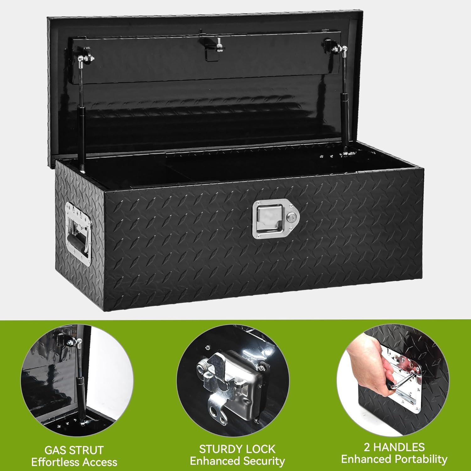 AUTOSAVER88 30 Inch Truck Bed Tool Box, Heavy Duty Aluminum Diamond Plate Tool Box Chest, Waterproof Chest Storage Box with Sliding Shelf and Lock for Trucks, Trailers, RVs, Warehouses