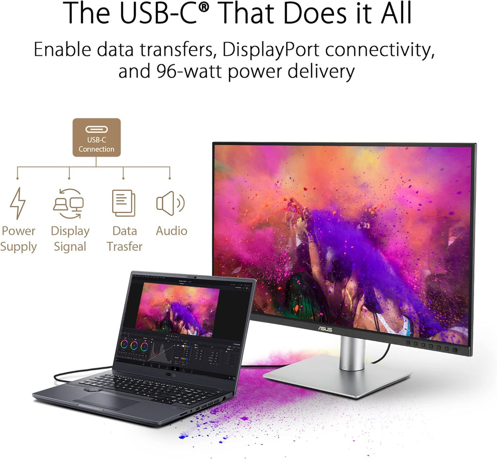 ASUS ProArt Display 27” 4K HDR Professional Monitor (PA279CRV) - IPS  UHD (3840 x 2160)  99% DCI-P3/Adobe RGB  ΔE < 2  Calman Verified  USB-C PD 96W  DisplayPort  Daisy-Chain  Ergonomic  3yr Warranty