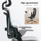 Sweetcrispy Ergonomic Desk Chair Office Chair, 300 LBS Home Mesh Office Desk Chairs with Wheels, 2D Headrest, Up&Down Lumbar Support, Swivel High Back Computer Chair with Flip-up Armrests,Dark Grey