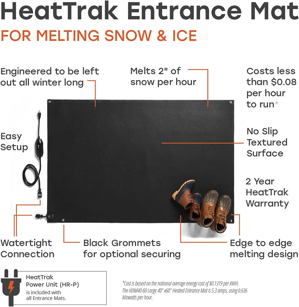 HeatTrak Heated Snow Melting Mats for Entrances - Heated Outdoor Mats - Snow Melting Mats for Winter Snow Removal - Trusted Snow and Ice Melt Products - No-Slip Heating Entrance Mats (24” x 36")