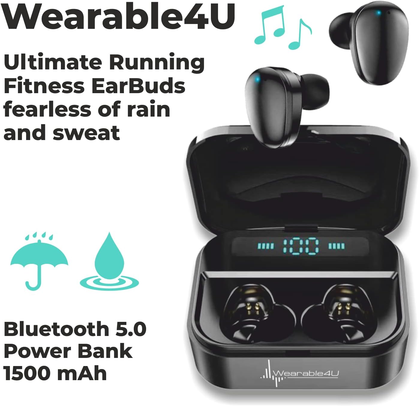 Wearable4U Garmin Forerunner 265 Music GPS Running 46 mm Smartwatch  Aqua with AMOLED 1.3 in Touchscreen Display Black Earbuds Bundle