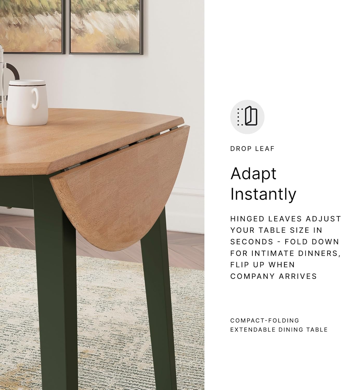 Signature Design by Ashley Gesthaven Modern Dining Drop Leaf Table with 4 Legs, Light Brown & Green