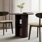 31.5" Round Dining Table for 2-4, Modern Kitchen Table with 2-Tier Storage Shelf, Small Wooden Circle Dining Tables with Fluted Base for Home Dining Room Living Room (Blackened Brown)