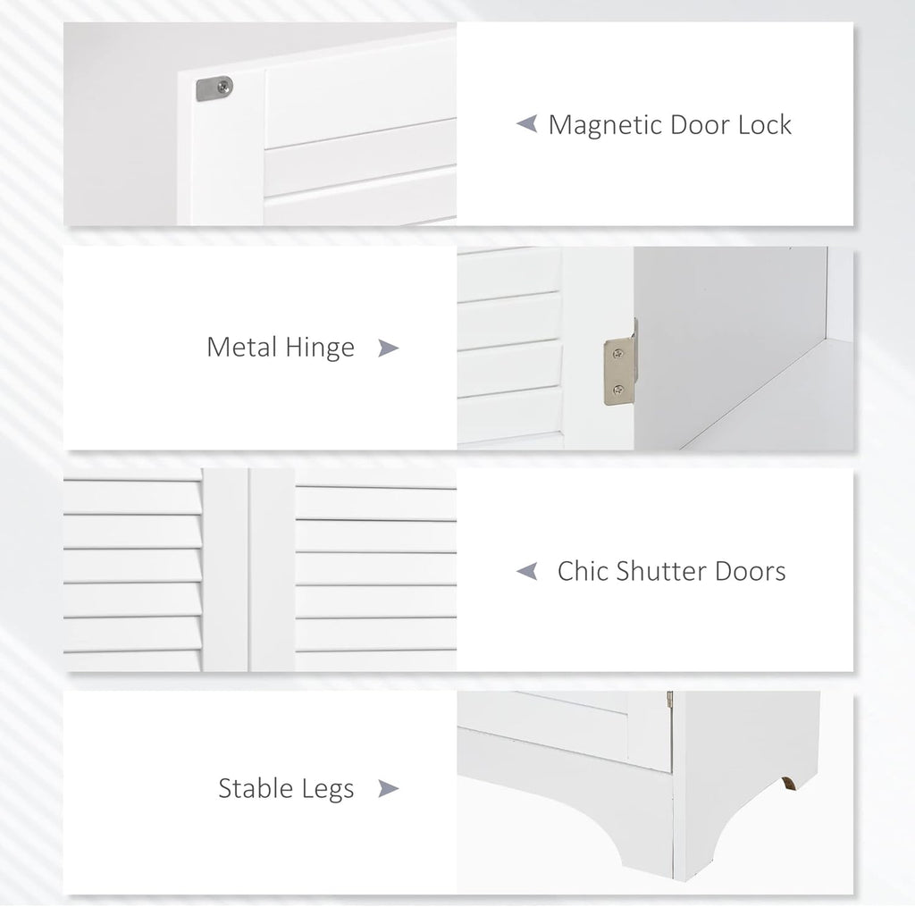 HOMCOM Tall Narrow Bathroom Storage Cabinet with Doors and Shelf Adjustability, Freestanding Linen Cabinet with 2 Cabinets and Countertop, White