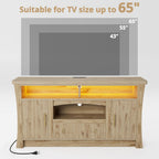 LIKIMIO TV Stand for TVs 65 inch, Entertainment Center with Power Outlet and Led Lights, TV Console with Storage Cabinets and Drawer, Farmhouse TV Stands for Living Room