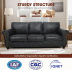 Mid-Century Vintage Sofa Couches with Rivet Design,3-Seater Sofa,Removable Sofa Cover Upholstered Cushions and Solid Wood Frame (Grey, 3-Seater)