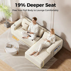 108” Cloud Sectional Couch, Modern Modular Sectional Sofa with Deep Seat, Corduroy Boneless Couches with Chaise, L-Shaped Sofa for Living Room, 4 Storage Pockets (Right Facing Chaise, Beige)