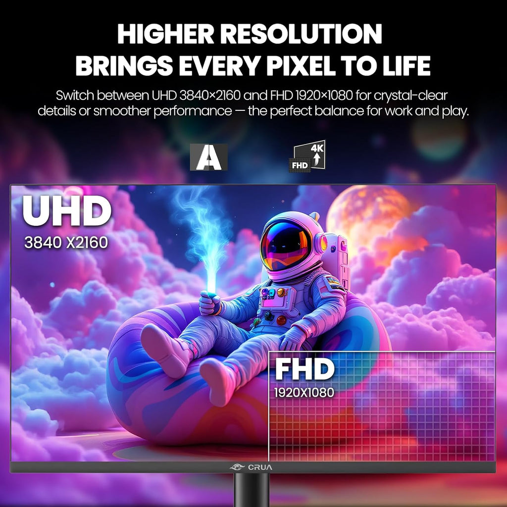 CRUA 32'' 4K Gaming Monitor 160Hz  UHD 3840x2160 IPS Screen  Height/Pivot/Swivel/Tilt Adjustable Vertical Monitor  Support FreeSync  Built-in Speakers  120% sRGB  PIP/PBP  HDMI 2.0 & DP 1.4-Black