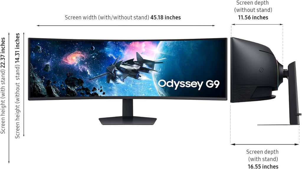 Samsung 49” Odyssey G9 Series DQHD 1000R Curved Gaming Monitor  1ms(GtG)  VESA DisplayHDR 1000  240Hz  AMD FreeSync Premium Pro  Height Adjustable Stand  Ultrawide Screen  LS49CG954ENXZA  2024