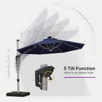PURPLE LEAF 10ft Patio Umbrella with Lights Outdoor Round Cantilever Solar Powered LED Umbrella with 360-degree Rotation for Garden Deck Pool Patio, Navy Blue