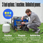 Westinghouse 12500 Peak Watt Tri-Fuel Home Backup Portable Generator  Remote Electric Start  Transfer Switch Ready  Gas  Propane  and Natural Gas Powered