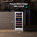 Yeego Wine Fridge Cooler - 15 Inch Dual Zone Wine Fridge Hold 28 Bottles, 40-65°F Wine Refrigerator Glass Door, Built in, Freestanding Under Counter Fridge for Beer Soda Drink Home Bar Office