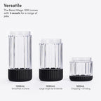 Beast Mega 1200 Plus | Premium Countertop Blender | Smoothies, Shakes, Sauces, Dips, Soups | Blends Ice and Frozen Fruit | XL Vessel | With Extra Vessels, Straw System | 1200W | (Carbon Black, 120V)