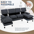 Shintenchi U-Shaped Sectional Couches for Living Room, 4 Seat Sofa with Double Chaise Lounges,Solid Wood Frame Sectional Sofa for Apartment