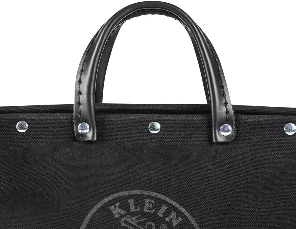 Klein Tools 510218SPBLK Tool Bag, Large 18-Inch Deluxe Canvas Tool Bag and Organizer with 13 Pockets and Shoulder Strap, Black