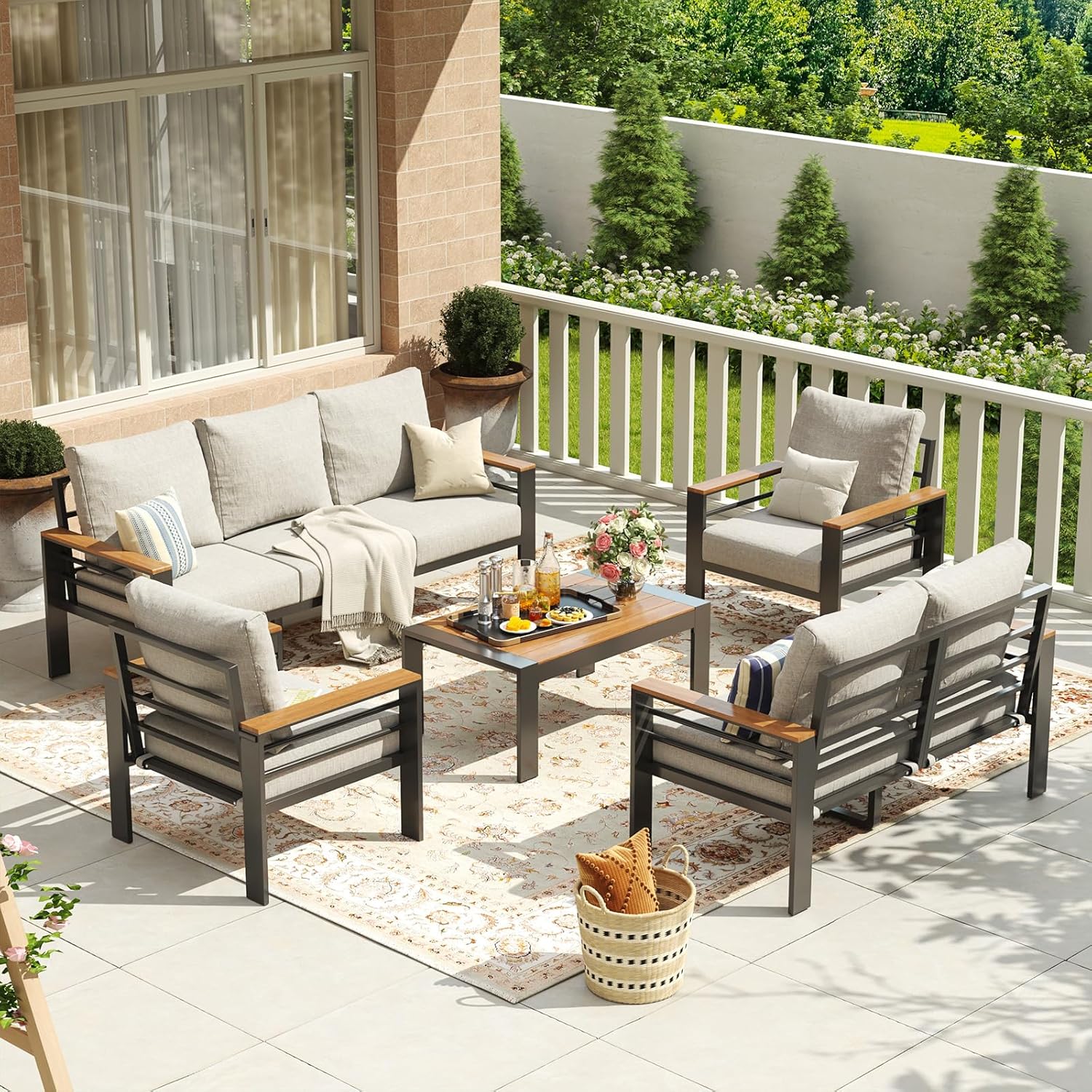 Aoxun Aluminum Patio Furniture Set 7 Seats  Oversized Outdoor Sectional with Washable Thick Cushions  Coffee Table and Waterproof Cover  Patio Conversation Sets for Porch  Balcony  Deck