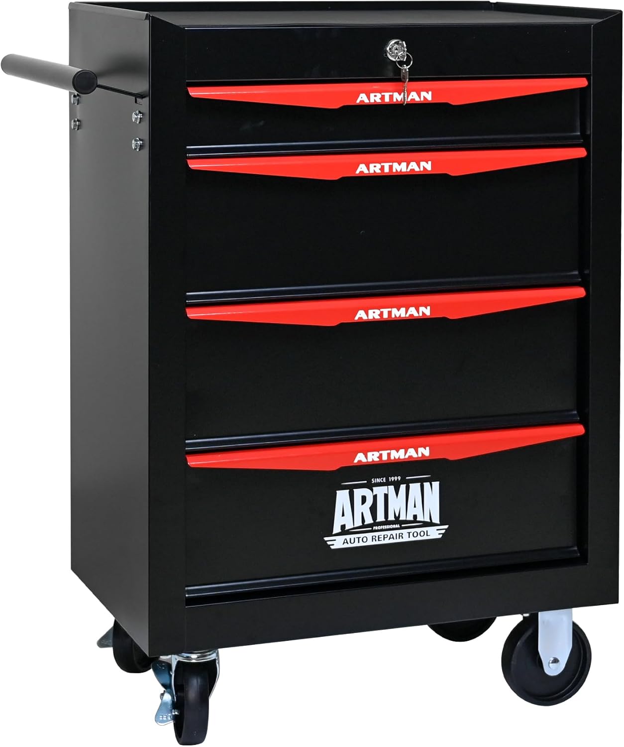 RYH 4/5/6/7 Drawers Rolling Tool Chest - Heavy Duty Mobile Tool Cart with Locking Wheels & Ball Bearing Drawers, 30.5" H x 20.9" W x13 D Garage Tool Storage Cabinet，Metal Tool Box (Black, 4 Drawers)