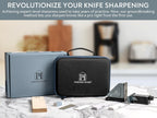 PATENTED ORIGINAL ADJUSTABLE ROLLING KNIFE SHARPENER KIT: Adjustable Height, 30 Angle Options, 5 Removeable Whetstone Plates, Leather Strop with Travel Case - Kitchen Knife Sharpener