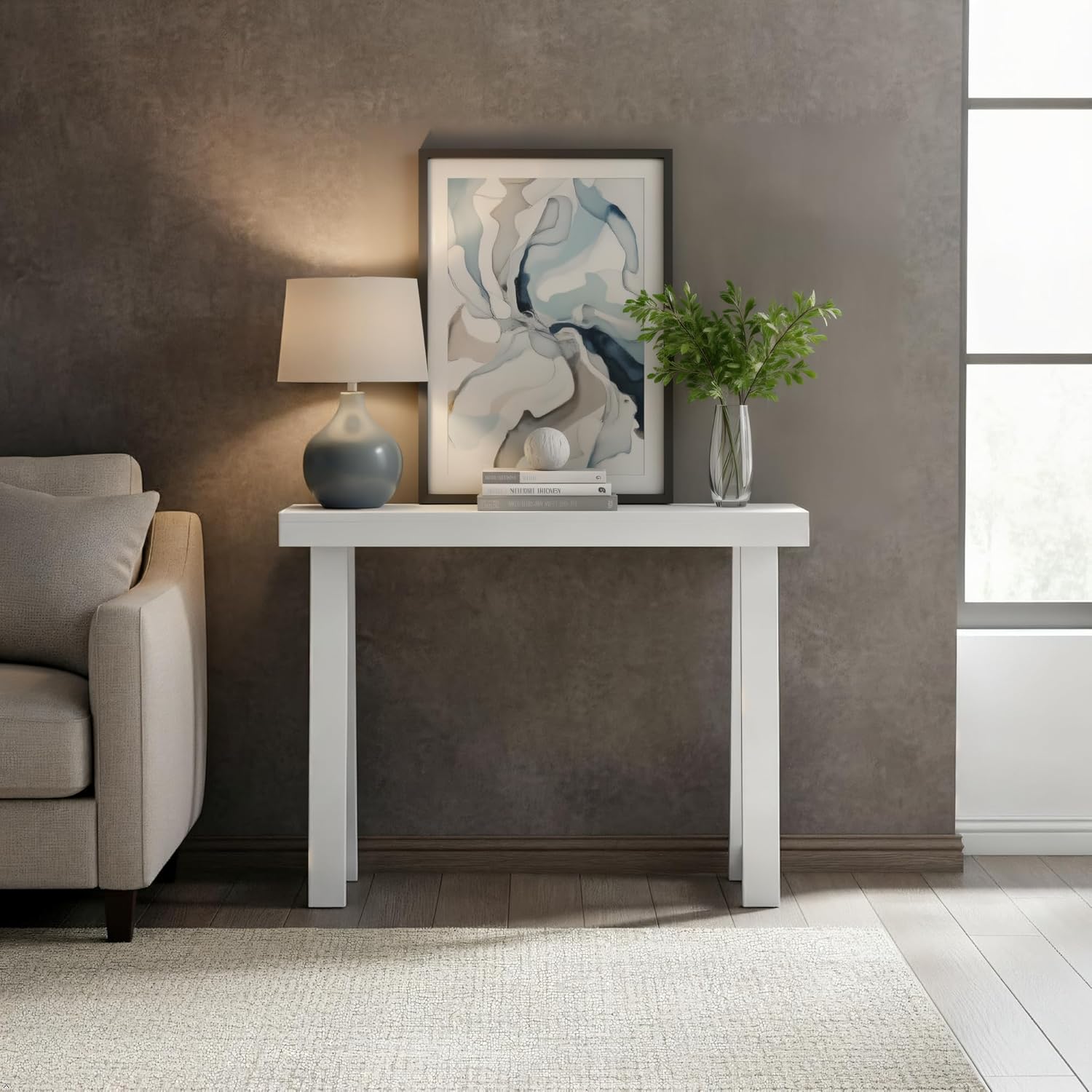 Plank+Beam Solid Wood Console Table, 36 Inch, Sofa Table, Narrow Entryway Table for Hallway, Behind The Couch, Living Room, Foyer, Easy Assembly, White