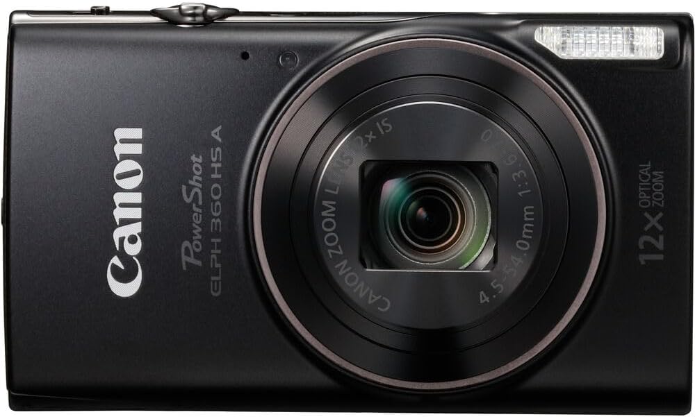 Canon PowerShot ELPH 360 HS A Digital Camera (Black) | 20.2MP CMOS Sensor  12x Optical Zoom & Built-in Wi-Fi | Compact Point-and-Shoot for Travel  Family & Everyday Photography (7280C001) + 64GB Card