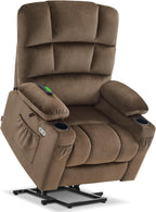 MCombo Large Dual Motor Power Lift Recliner Chair for Elderly, Massage and Heat, Lay Flat, Zero Gravity, Home Button, USB Port, Fabric 7680 (Large, Brown)