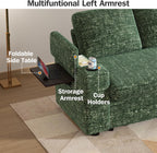 Vipbear 65" Loveseat Sleeper Sofa with Pull Out Bed, Chenille 3-in-1 Convertible Sofa Bed with Reclining Backrest|USB Ports|Cup Holders|Side Table|Storage Armrests, Tool Free Assembly, Green