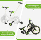 JMMD 6 in 1 Toddler Bike with Push Handle for Kids 18-60 Months, 12" Foldable Balance Bike with Training Wheels, Pedals, Brakes, Kickstand, Push Tricycle Toddler Gift & Toys for Boy & Girl