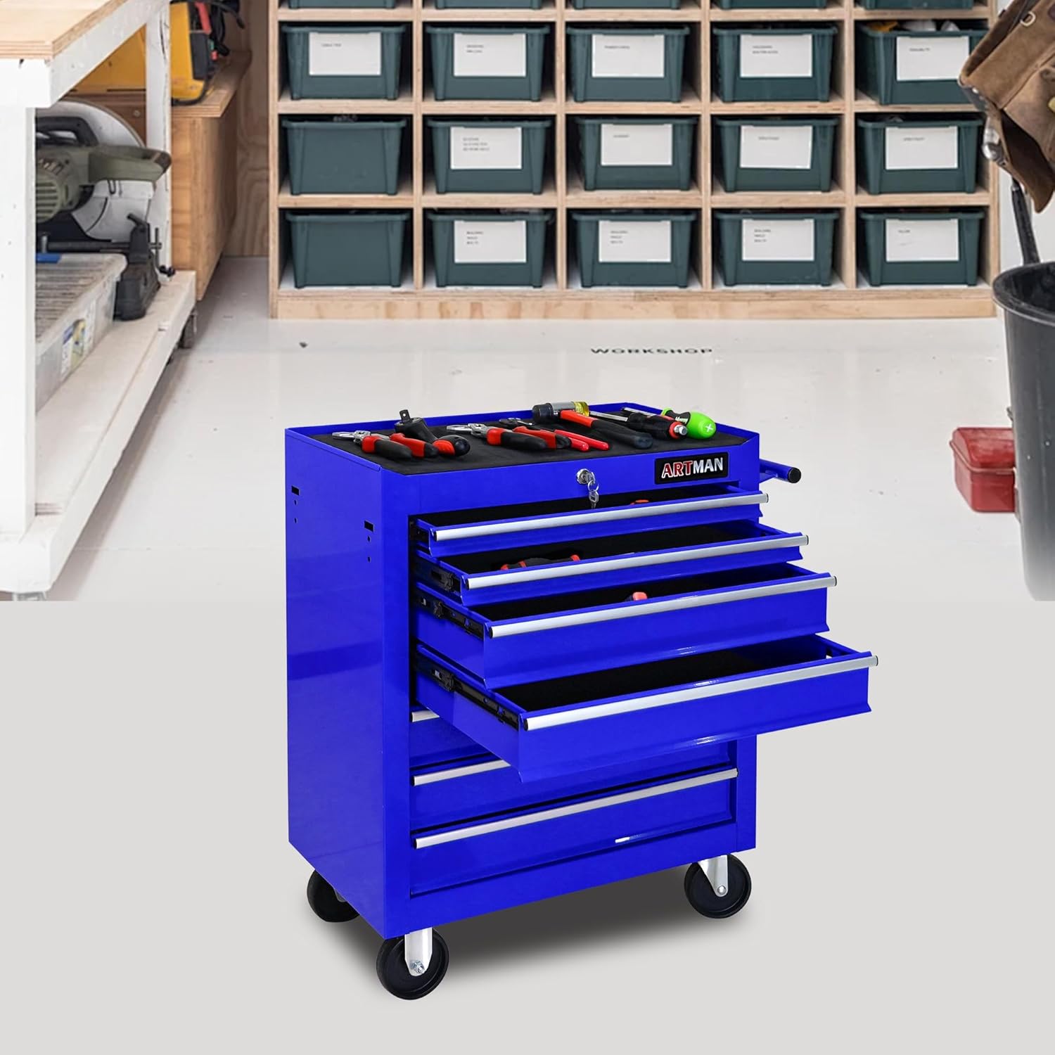 7 Drawers Rolling Tool Cart on Wheels, Multifunctional Organizer Tool Chest Tool Case, Trolley Tool Storage Tool Box for Workshop,Garage,Repair Shop (7 Drawers 24.2" W×12.9" D×29.9" H-Blue)