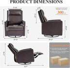 COLAMY Leather Recliner Chair for Adults, Swivel Rocker Recliner for Small Spaces, Wide Glider Rocking Nursery Chair with Ergonomic High Backrest, for Living Room, Office, Bedroom(Chocolate Brown