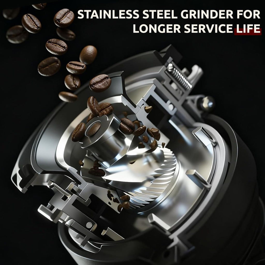 Automatic Espresso Coffee Machine with Grinder and Milk Frother, 19 Bar Pressure Extraction, Auto Cleaning & Descaling Function - for Latte, Cappuccino, Americano, Flat White, Iced & Hot Coffee