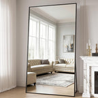 Full Length Mirror, 77"x38" Large Floor Mirror with Stand, Tall Full Body Mirrors for Bedroom, Hanging Mounted for Living Room Cloakroom, Aluminum Alloy Frame, Black