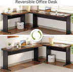LITTLE TREE 83 Inch L-Shaped Office Desk with Drawers, Large Executive Office Desk with Storage, Wooden Computer Desk with File Cabinet, Modern Work Desk for Home Office, Brown